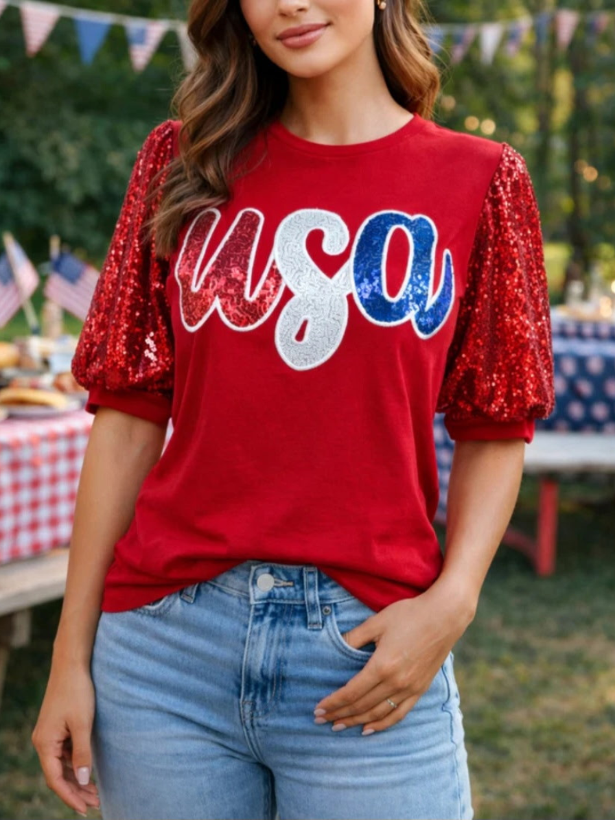 USA 4th of July Glittery Women's T-Shirt
